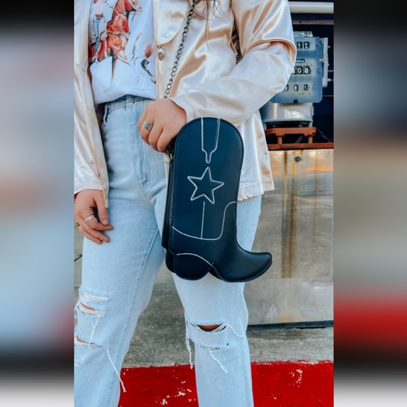 Cowgirl Boot Faux Leather Crossbody Bag - Picture 1 of 7